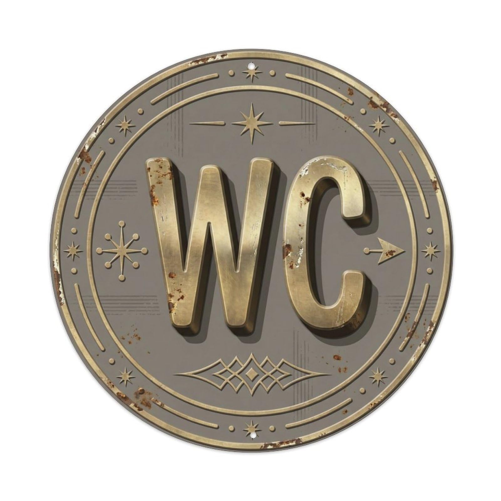 Fqcyn Style Toilet （Wc） Distressed Retro Restroom Emblem Metal Tin Sign Plaque Wall Decor For Cafe, Club Bar, Office, Home Garden Round Metal Poster 8X8inch