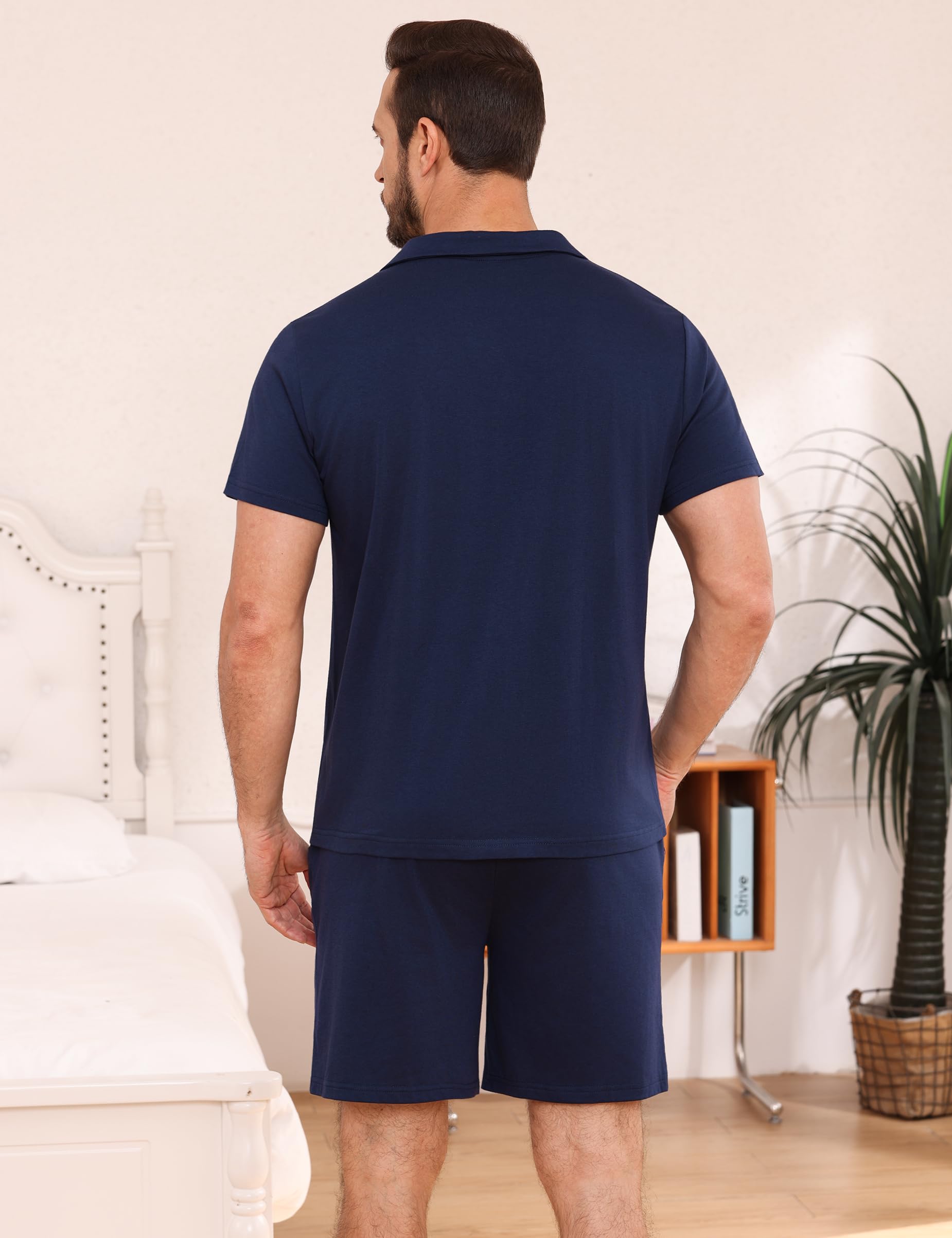 Bresdk Pijamas Hombre Verano Corto Algodon con Camisa Abotonada y Shorts Ropa de Dormir Manga Corta