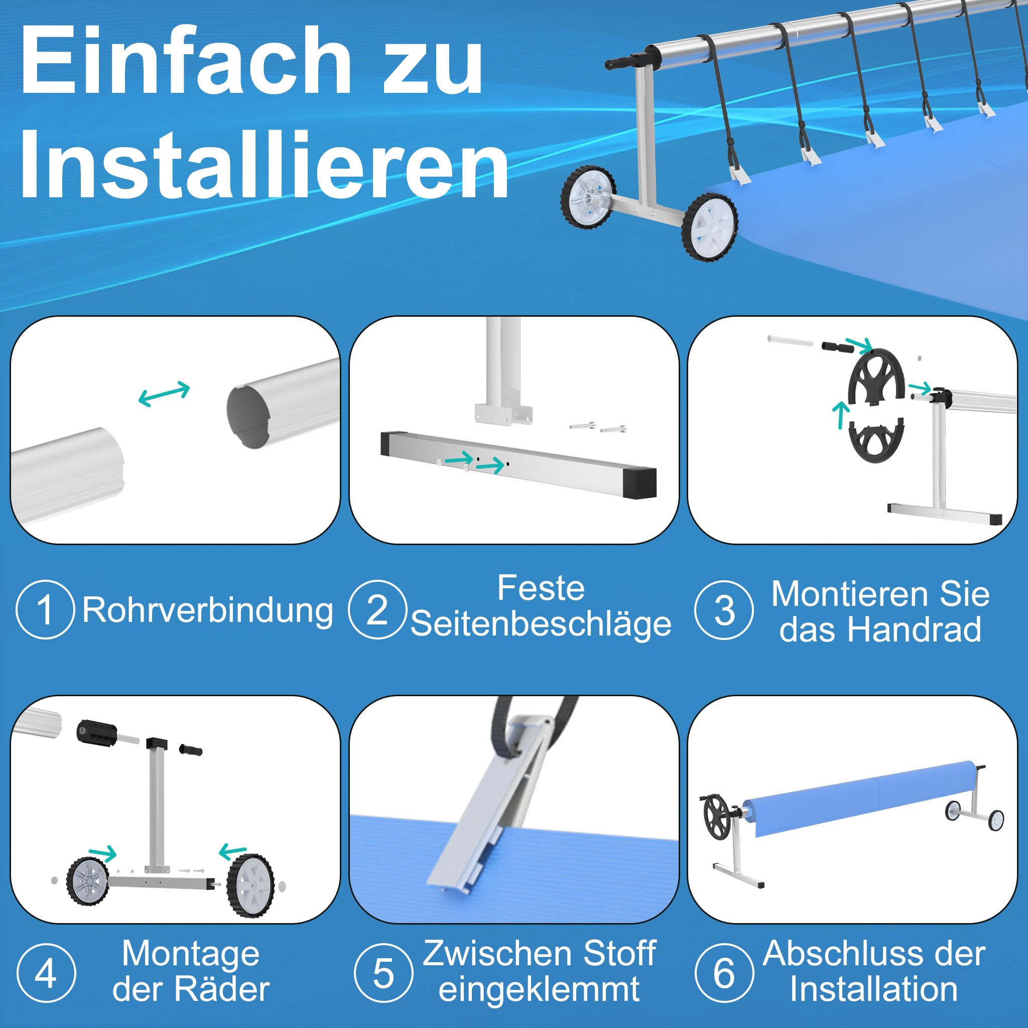 YRHome Premium Pool Aufroller 3m - 5,70m Mobiles Aufrollsystem für Solar- & Poolplanen