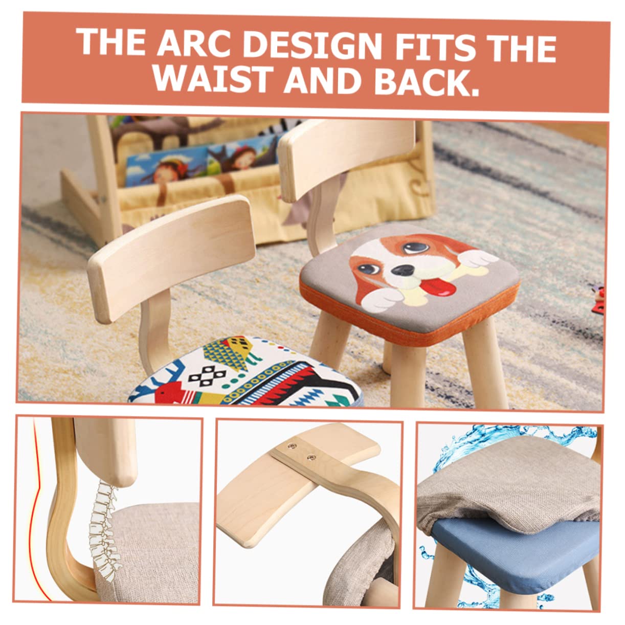 Hemobllo Lovely Boys and Girls Back Stool Children's Wooden Chair Toddlers Backrest Home Goods for Boys and Girls Easy Clean Cover