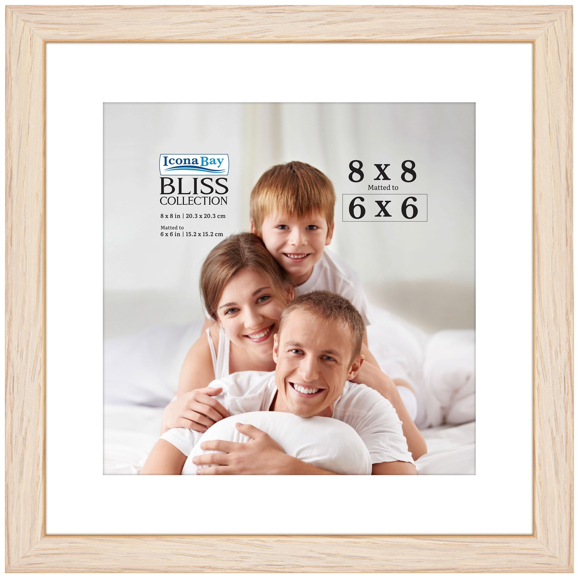 Icona Bay, 8x8 Light Oak Picture Frame with Removable Mat for 6x6 Photo, Modern Style Engineered Wood Frame