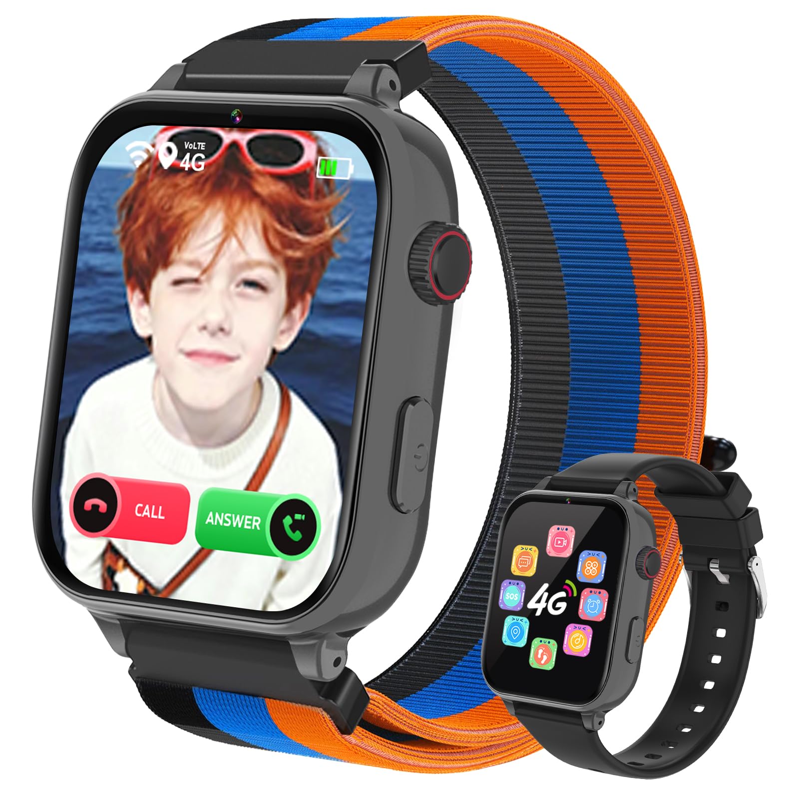 PTHTECHUS Reloj Inteligente Niño, Smartwatch Niños con GPS y Llamadas 4G, Telefono, SOS, Chat de Voz, Videollamada, Modo Clase, Reloj Infantil Niño Niña de 4 a 12 Años Regalos Navidad (Negro-S1)