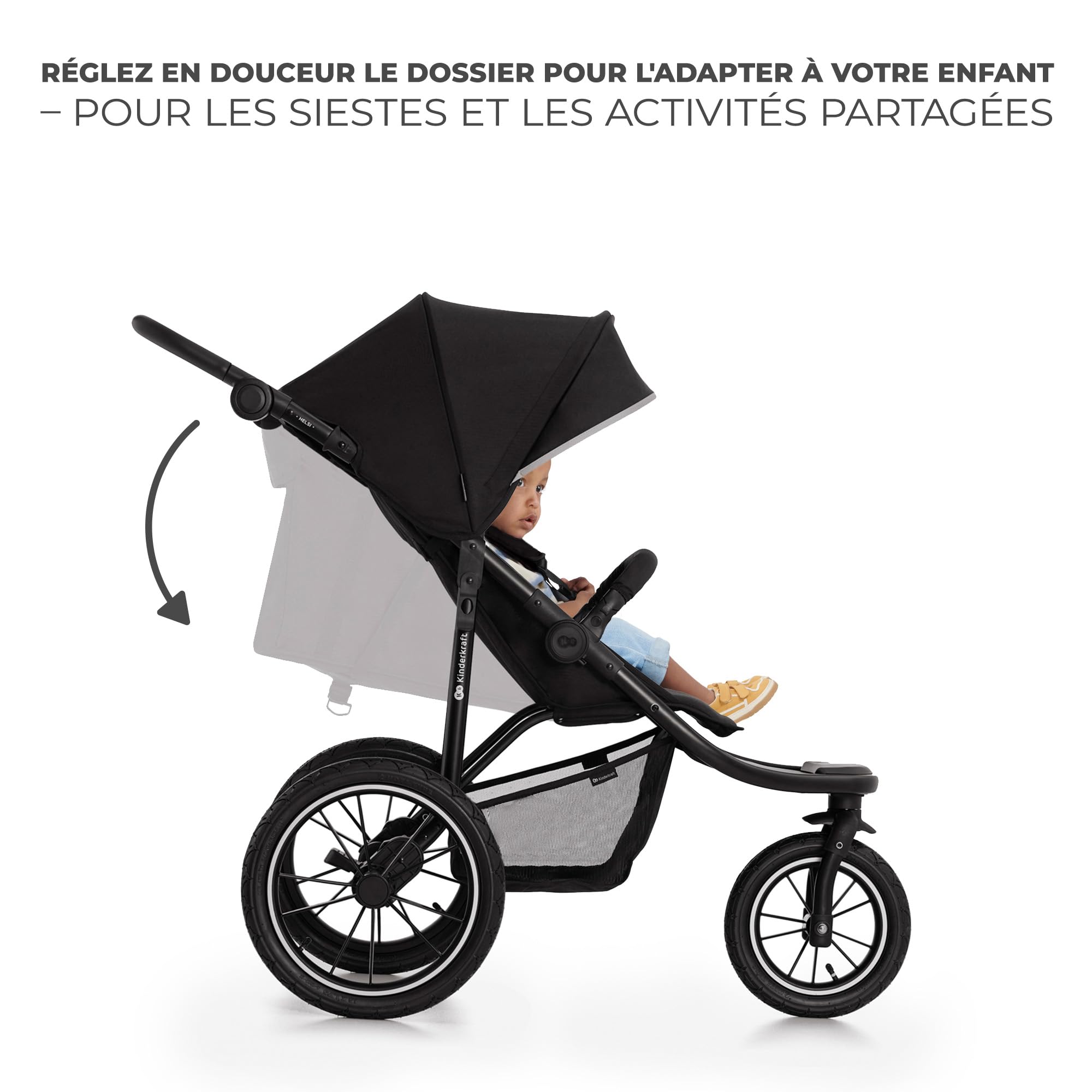 Kinderkraft HELSI 2 Jogger Poussette Sportive 3 Roues Dès La Naissance 22 Kg Réglable Gris