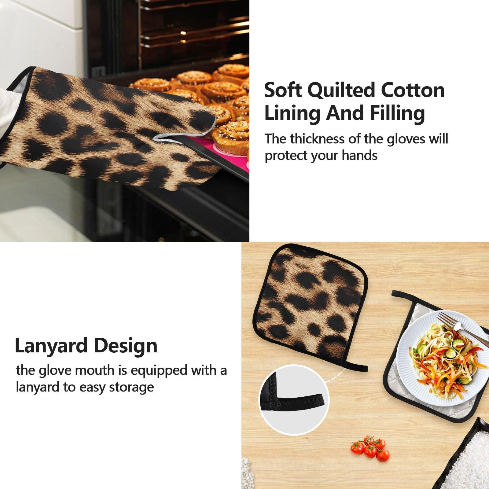 ALAZA Delantal impermeable con estampado de leopardo con estampado de guepardo con bolsillos Juego de guantes de horno para ollas Juegos de lino de cocina, Multi, talla única