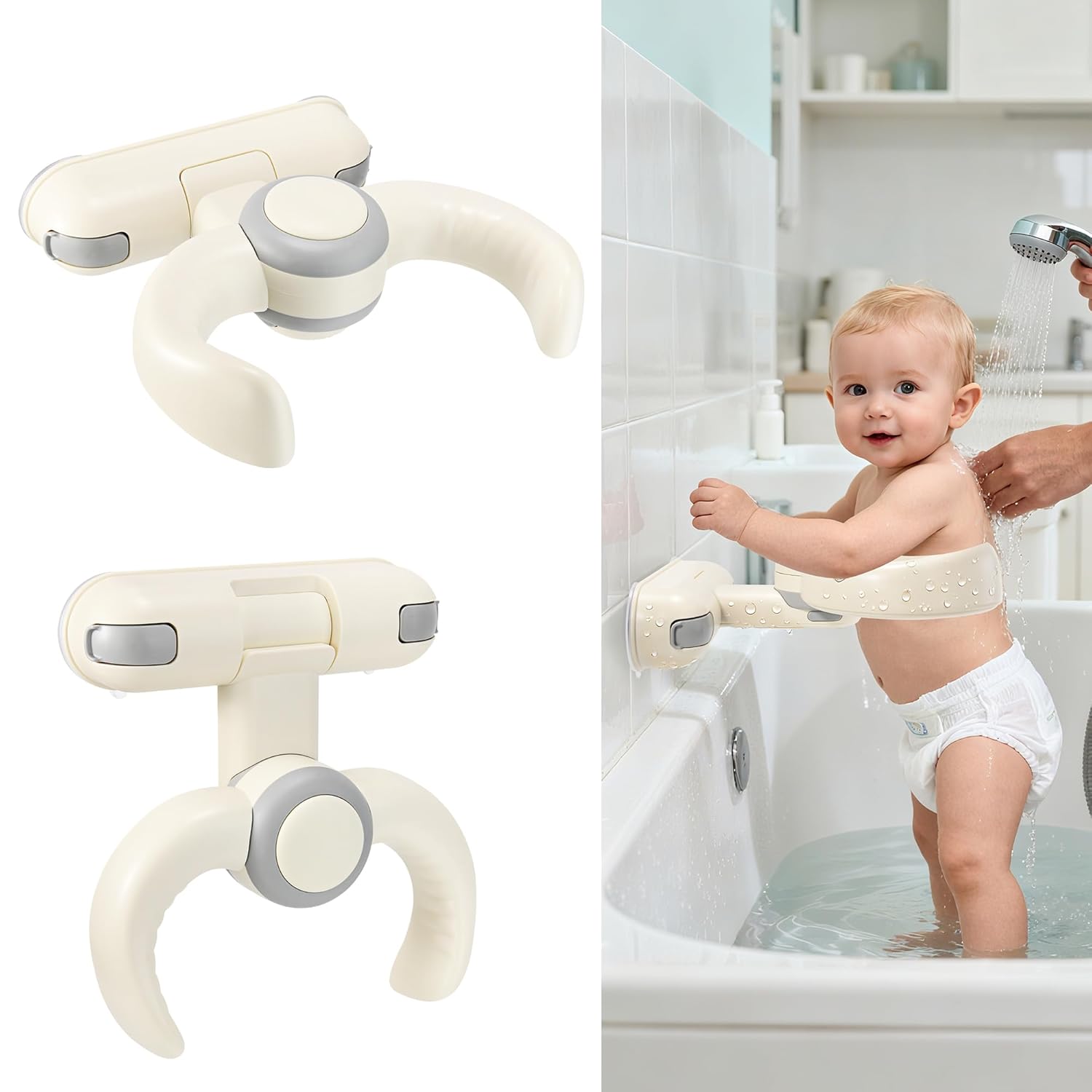 Baby Shower Stand for Infant to Toddler 6–36 Months, Wall-Mounted Baby Bath Stand Support with Adjustable Height & Powerful Suction, Space-Saving Easy Clean Design, Baby Shower Gifts,Gray