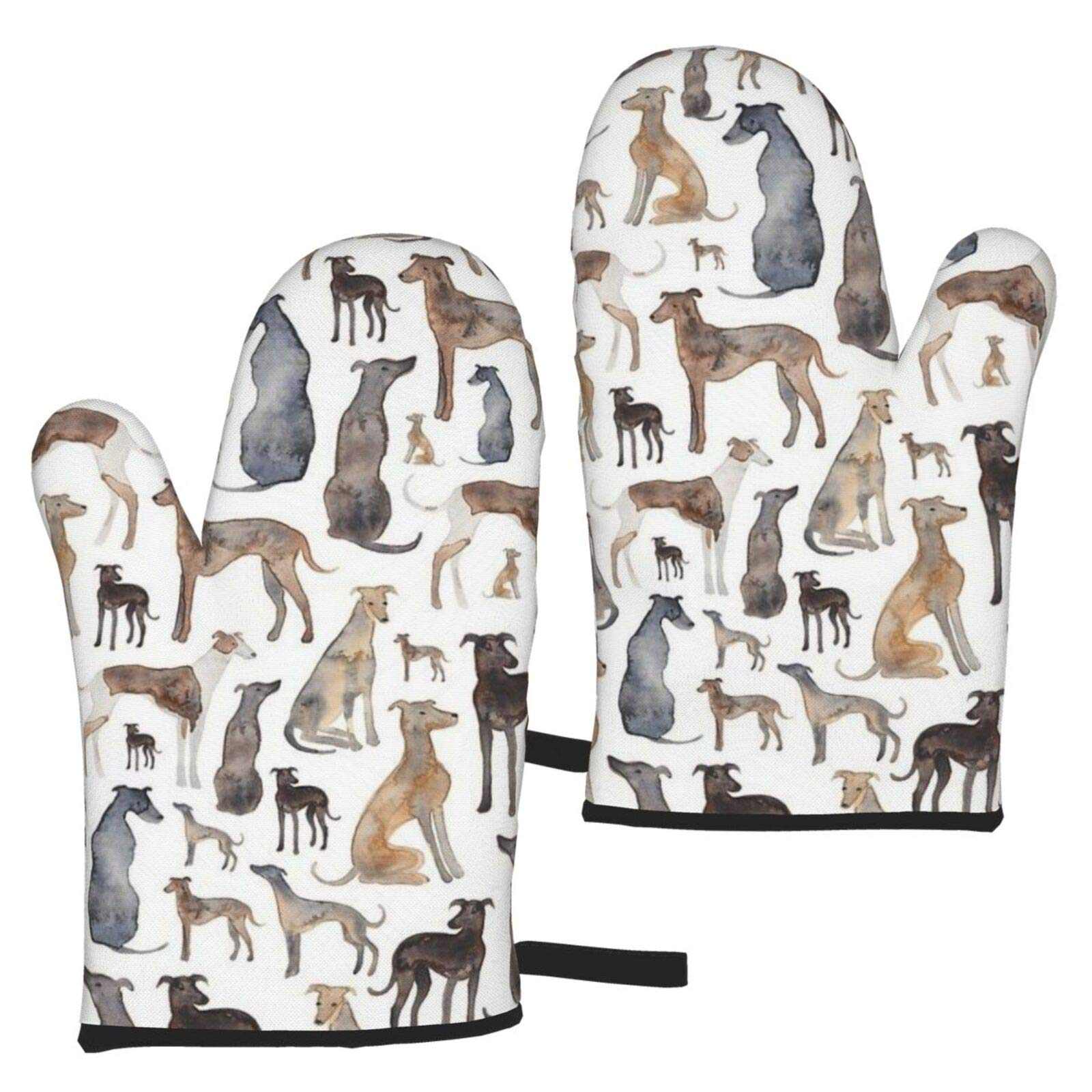 Theecoway Greyhounds Wippets And Lurcher Dogs Oven Gloves,Heat Resistant Baking Mitts Non-Slip Kitchen Oven Mitts 1 Pair