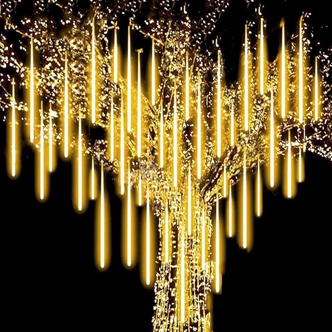 MIRADH Rain Drop LED Meteor Shower 192 LEDs 8 Tubes (11.8") | Icicle Falling Effect for Diwali, Christmas, New Year, Home & Outdoor Decoration, Balcony, Tree, Party Decor (Warm White)