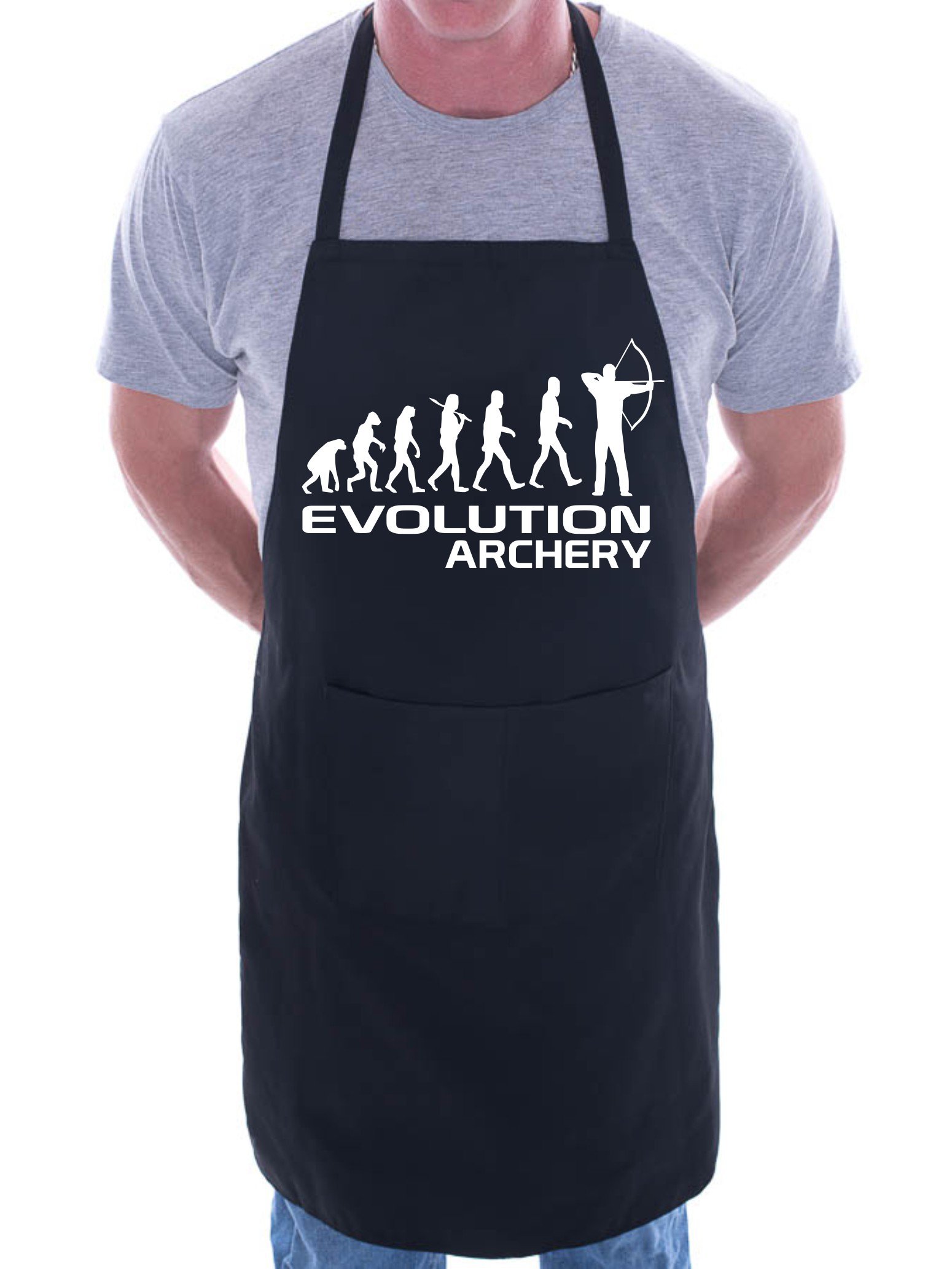 Print4u Men's Black Evolution Of Archery Bbq Cooking Funny Novelty Apron