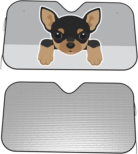 Miniatura 3 de Foruidea Parasol para parabrisas de automóvil con diseño de retrato Chihuahua y cachorro, parasol para auto, camión, bloquea los rayos en S,