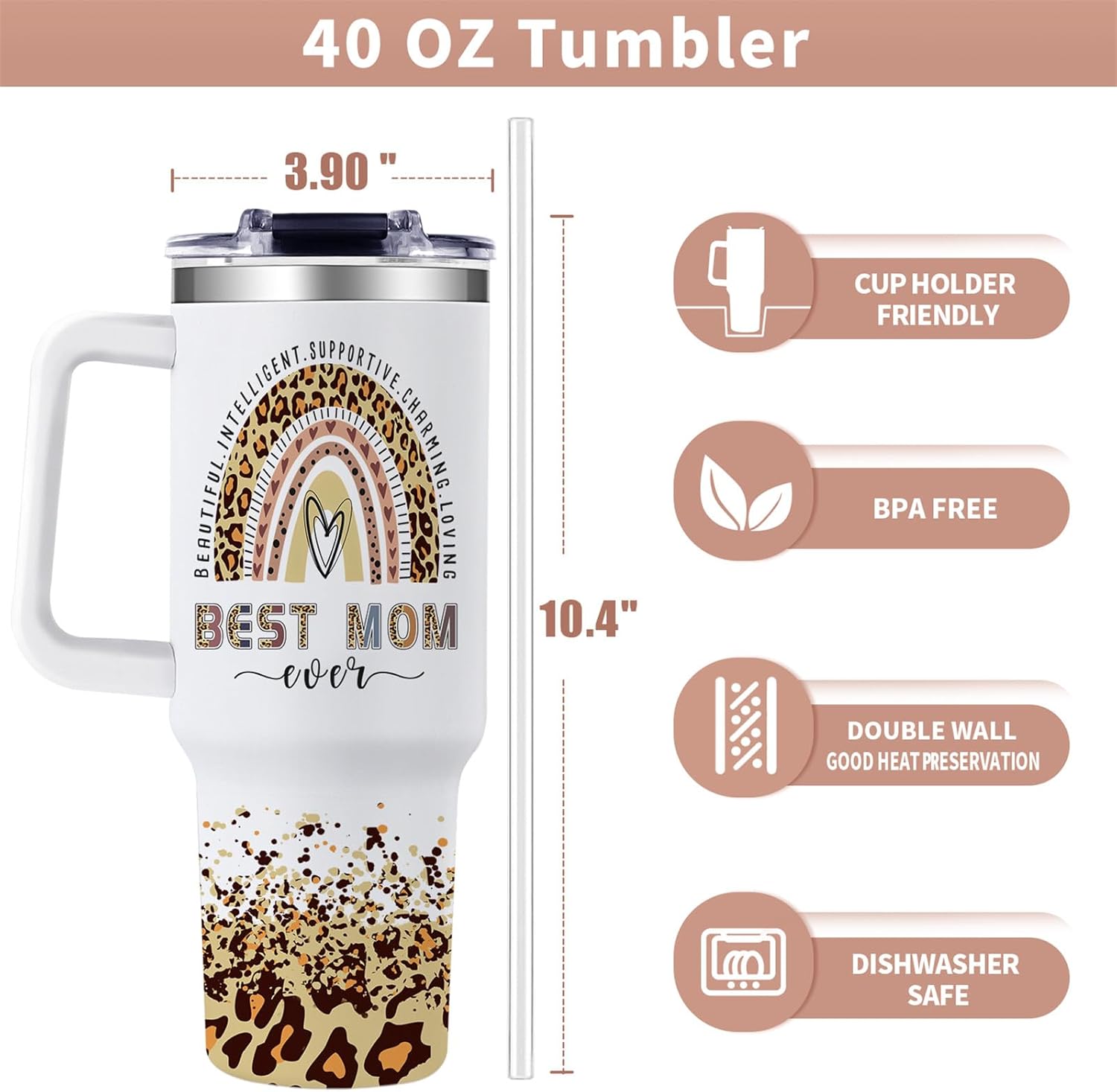 Mom Tumbler with Handle Moms Gifts from Daughters 40oz Best Mom Ever Tumbler Christmas Cup Present for Mother from Son with Lid Straw Best Mom Ever Gifts - Image 6