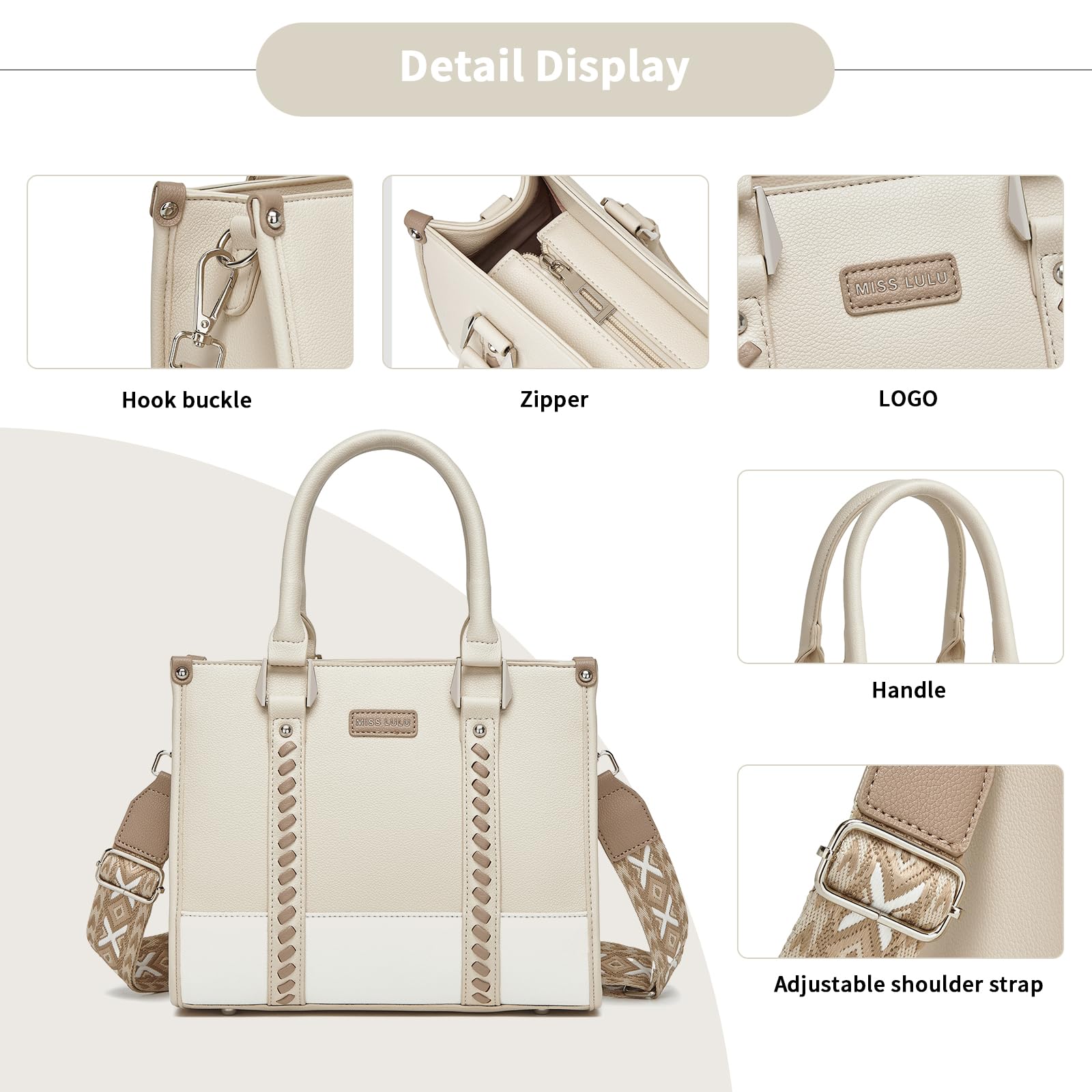 Miss Lulu Sac Cabas Femme,Sac à Main Bandoulière en PU avec Sangle Tressée,Parfait pour l'École,le Travail & la Vie Quotidienne
