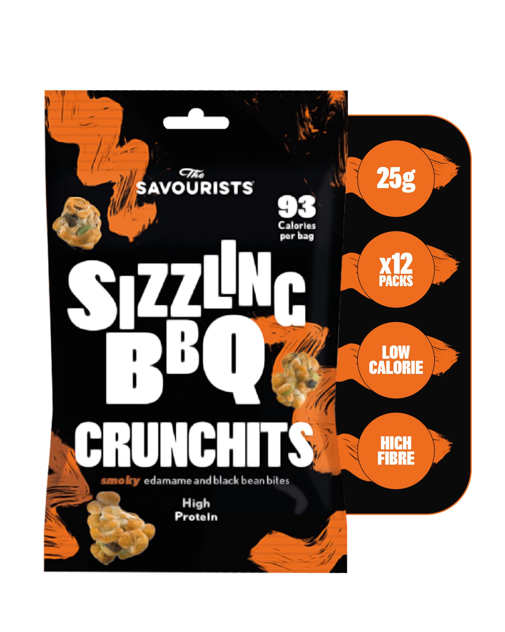 The SavouristsSavoury Healthy Snacks | Low Calorie | High Protein | Vegetarian | High Fibre | Gluten Free | Sizzling BBQ Crunchits (12x25g)