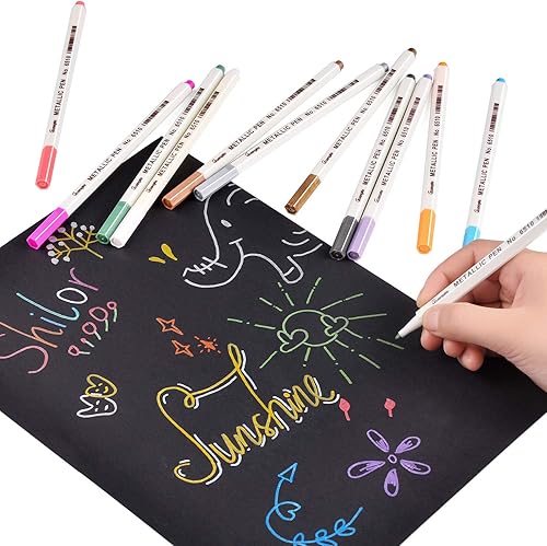 Miniatura 4 de Sunshilor Metallic Markers Fine Point Metallic Marker Pens for Black Paper, Art Rock Painting, Easter Egg, Halloween Pumpkin, Card Making, Metal,