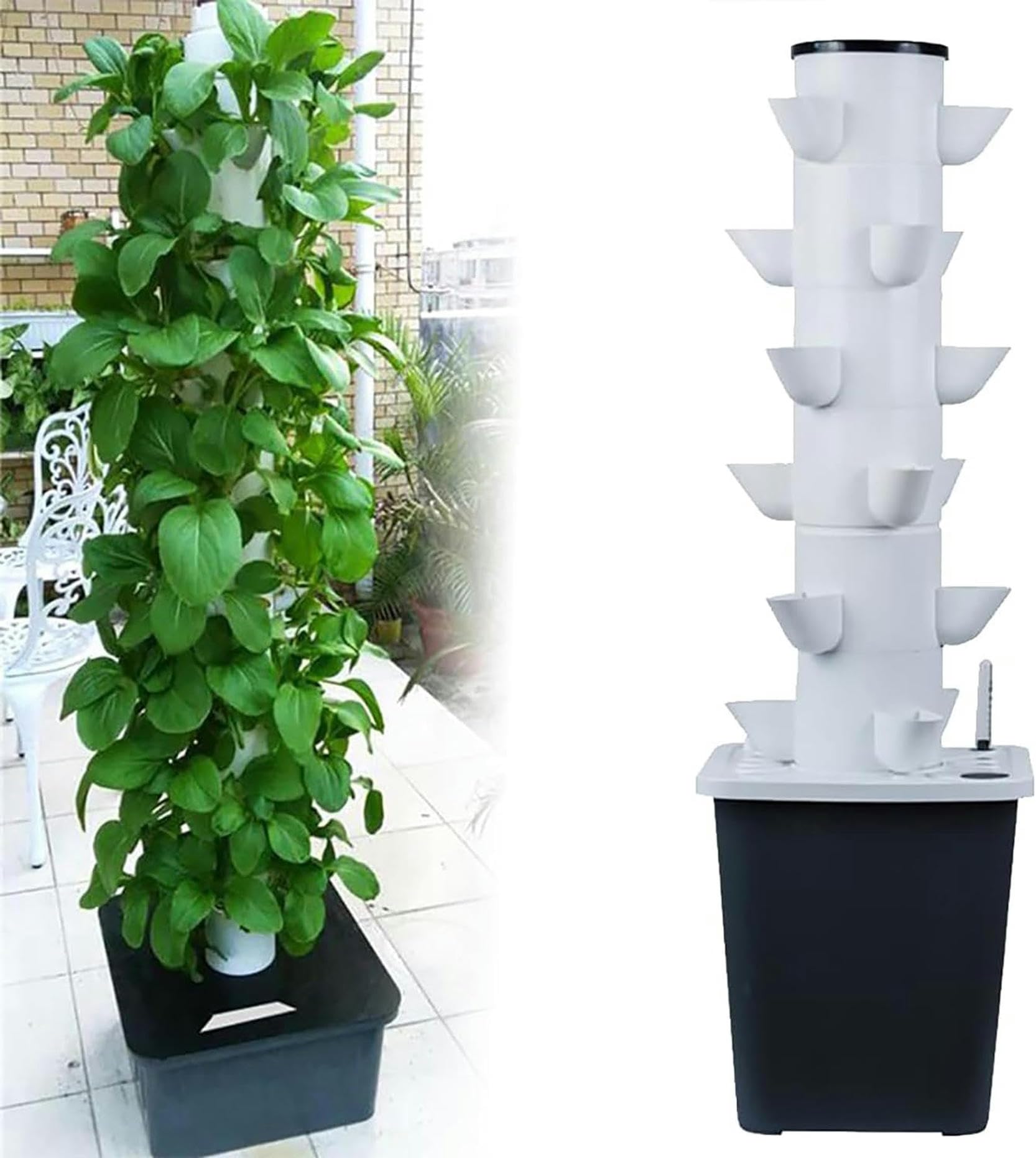 Kit de Cultivo hidropónico aeropónico Hydroponics Tower para Frutas y Verduras con Bomba de Recarga de Agua, Adaptador y Maceta de Red