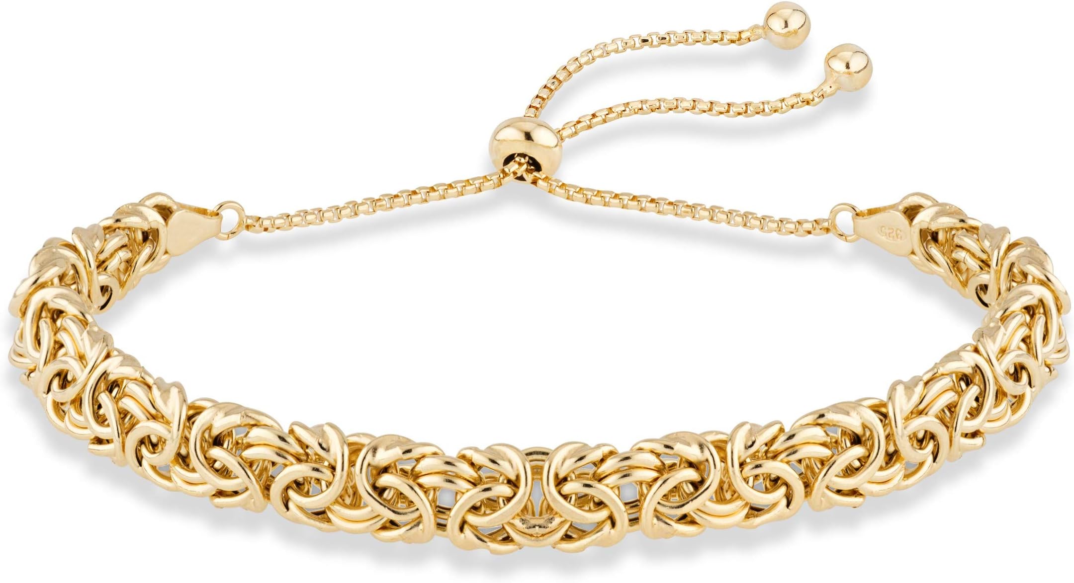 Italian 925 Sterling Silver, 18K Gold Plated Byzantine Bolo Bracelet for Women, Adjustable Bracelet, Handmade in Italy