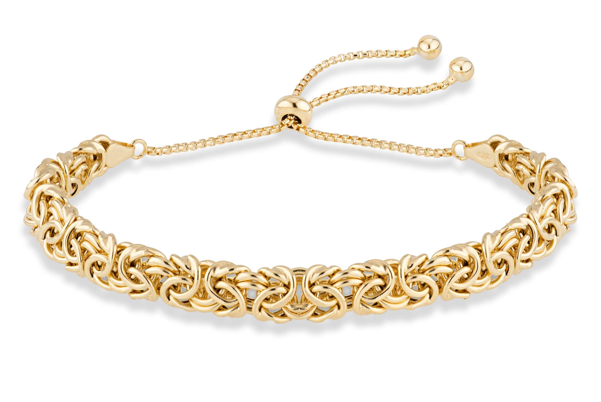 Miabella Italian 925 Sterling Silver Byzantine Bolo Bracelet for Women, Adjustable Length, Handmade in Italy
