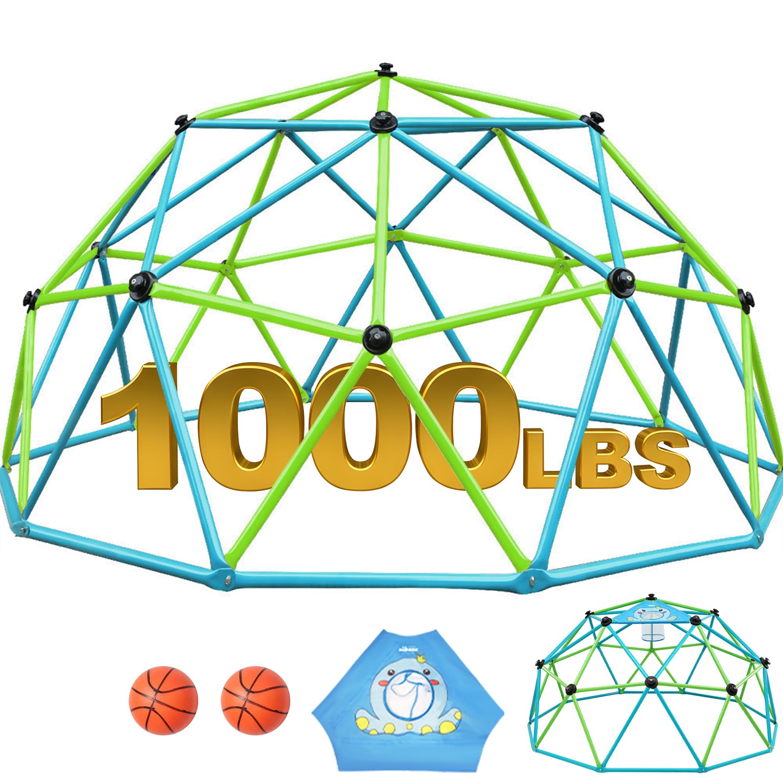 Zupapa 10FT Climbing Dome, Outdoor Jungle Gym for Kids with Climbing Grip - Geometric Dome Climber Outdoor Playset and Easy Assembly Outdoor Play Equipment for Kids (Turquoise, 10FT)