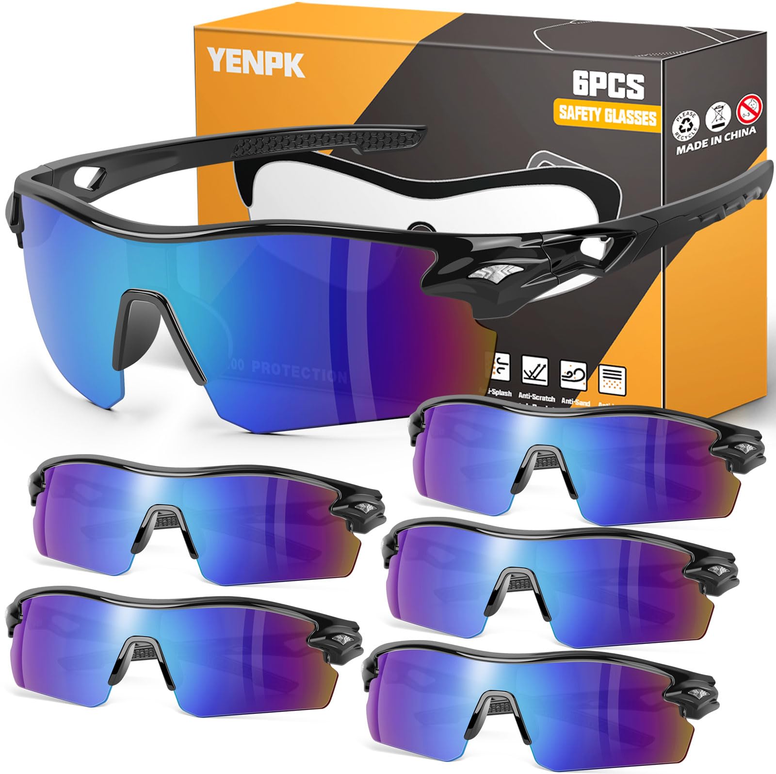Lot de 6 lunettes de sécurité ANSI Z87.1 + lunettes de protection UV, résistantes aux chocs, anti-rayures, pour homme et femme