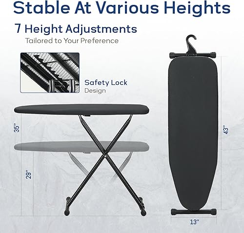 Miniatura 2 de Tabla de planchar de 43 x 13 pulgadas con soporte para plancha, tabla de hierro compacta tamaño completo con cubierta gruesa y almohadilla, colgador