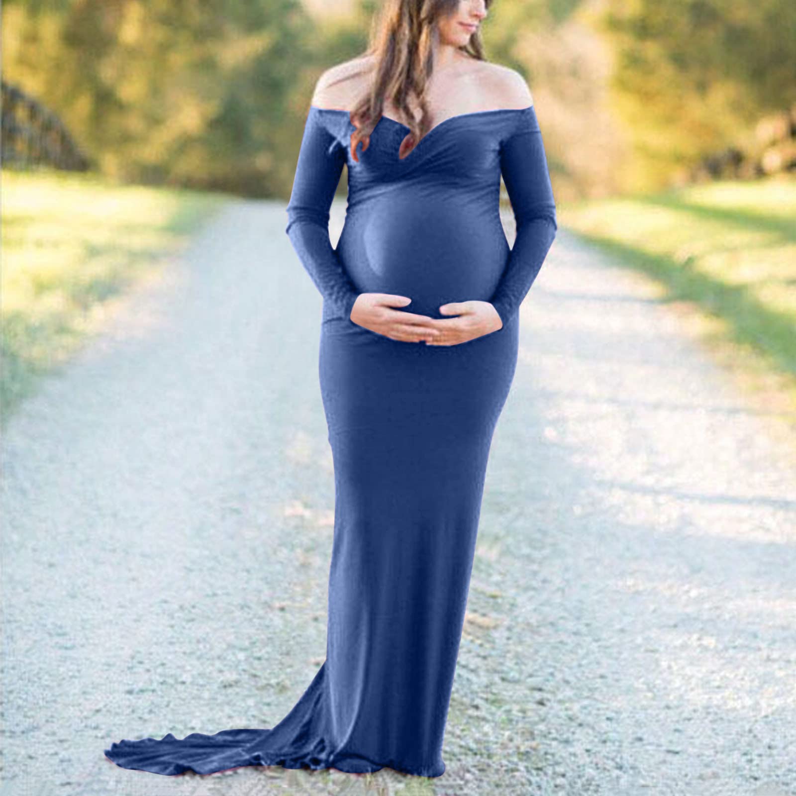 Generico Vestiti Premaman Eleganti Estivi per La Fotografia Abito Invernale Girocollo Plissettato Vestito di maternità Gravidanza con Puntelli Elegante e Confortevole Donne in Gravi