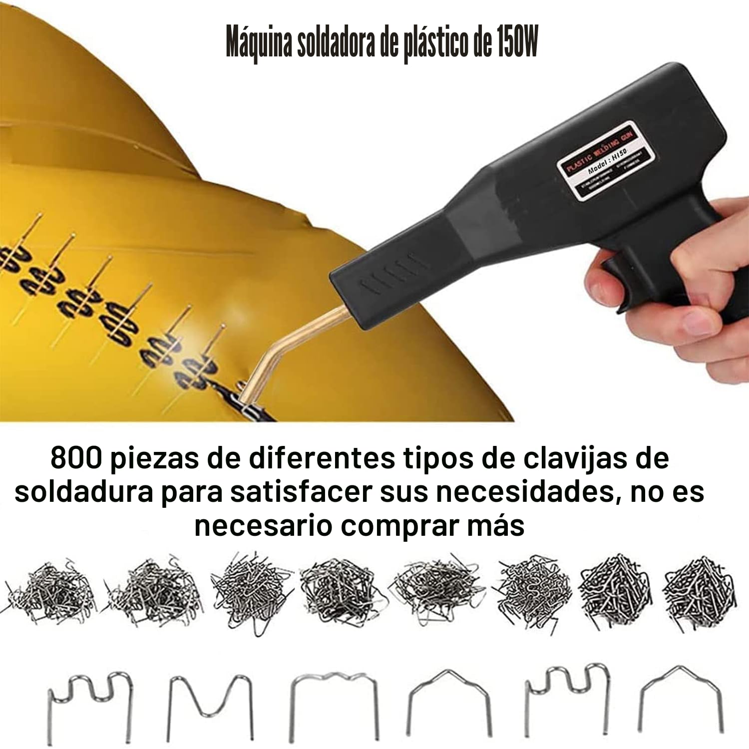 150W Plástico Soldadura Máquina Coche parachoques reparación Kit,800PCS calientes Grapadoras plástico Soldadura Reparando Kit Para Kayac/Plástico producto/Canoa,plano/Fuera interior Esquina/Ola Grapas