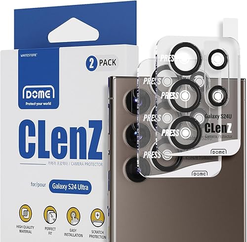[Tipo de anillo de cámara domo] Protector de cámara Galaxy S24 Ultra de Whitestone [instalación de un toque] - Paquete de 2 compatibles con Galaxy
