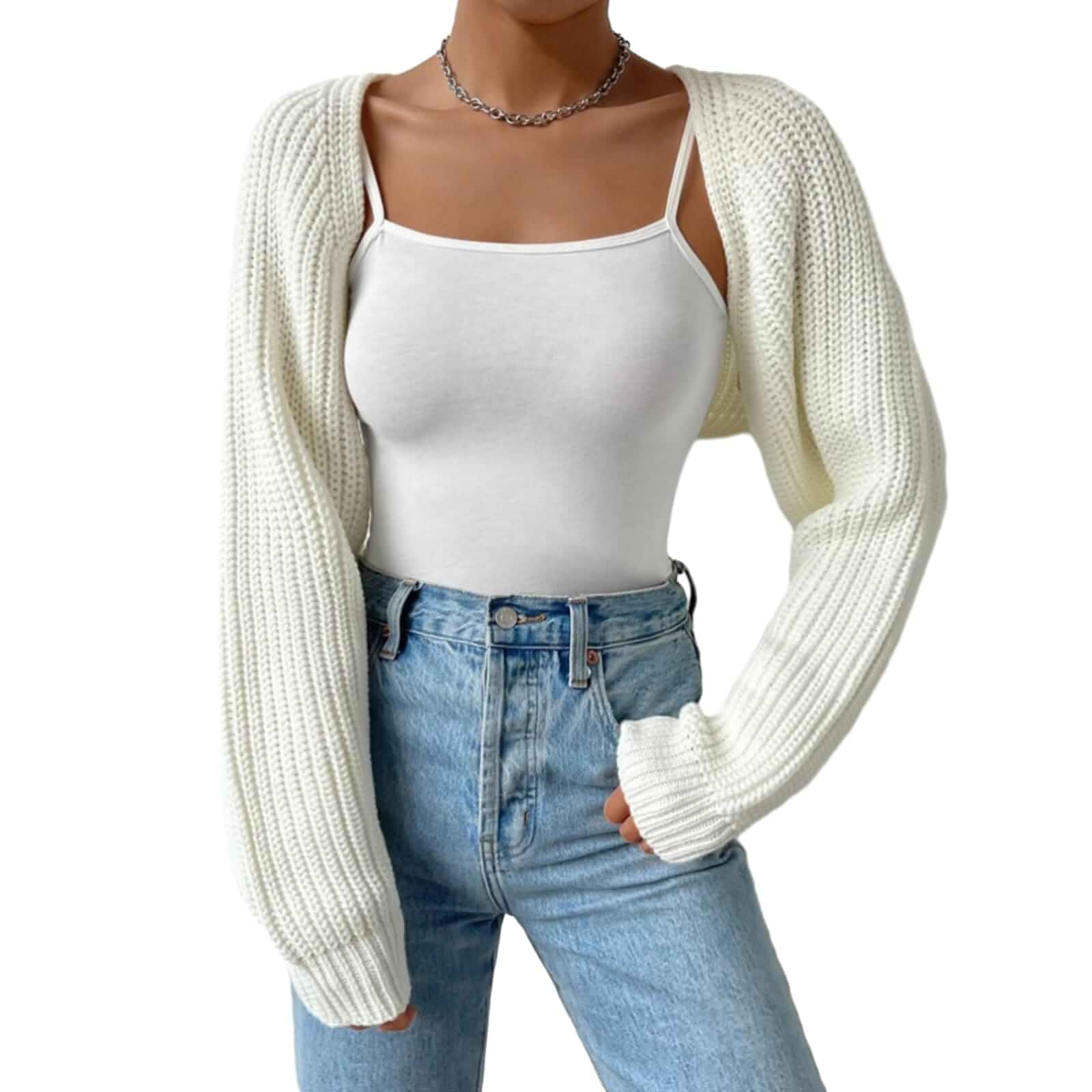LYSINK Women's Cropped Cardigan Long Sleeve Open Front Ribbed Knit Shrug Sweater Bolero Cardigans for Dresses