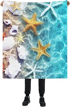 Seashell Coral Starfish Blanket, Beach Themed Soft Lightweight Throw Blanket for Sofa Couch Bed Room 50x60 inch