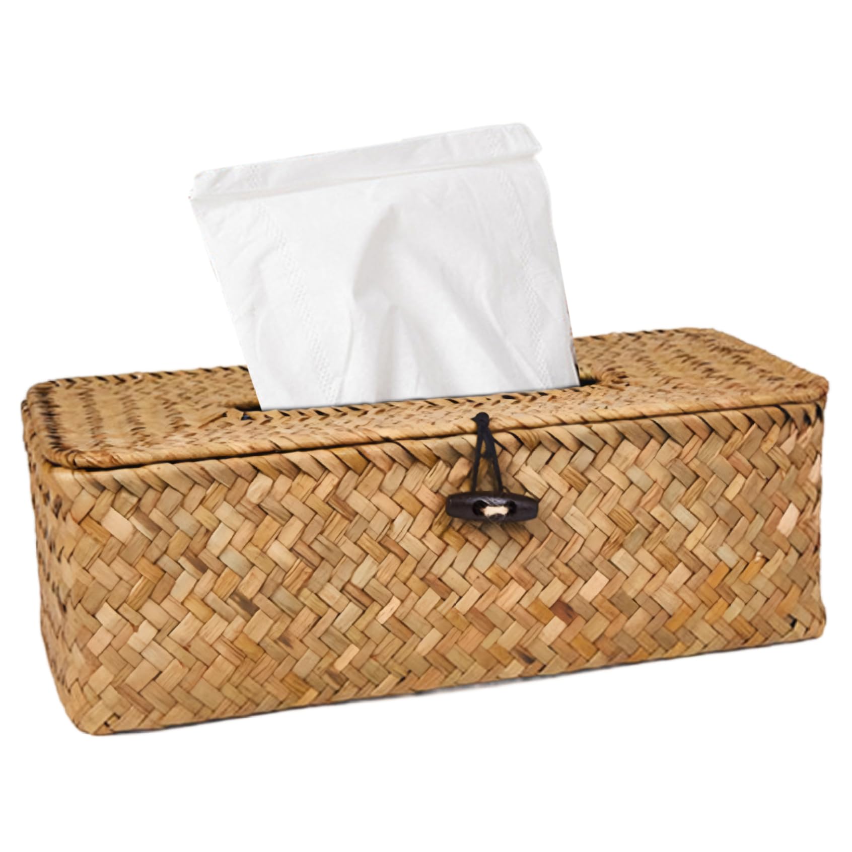 Suxdlan Seagrass Rattan Tissue Box Cover Woven Rectangle Holder for Bathroom