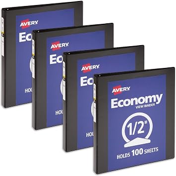 Avery Standard View 3 Ring Binder, 1/2" Round Rings, 4 Black Binders