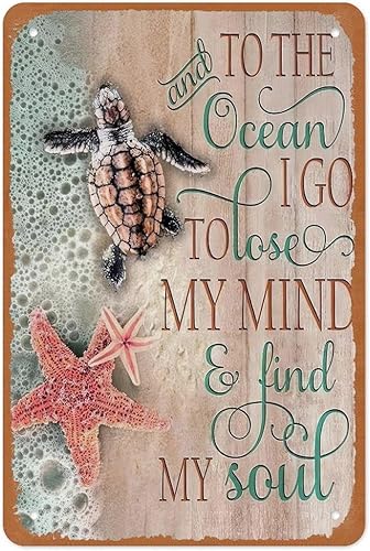 Miniatura 16 de Póster de metal Life Is Like The Ocean Turtle de 12 x 8 pulgadas, decoración de pared náutica de playa costera, color verde azulado, cita