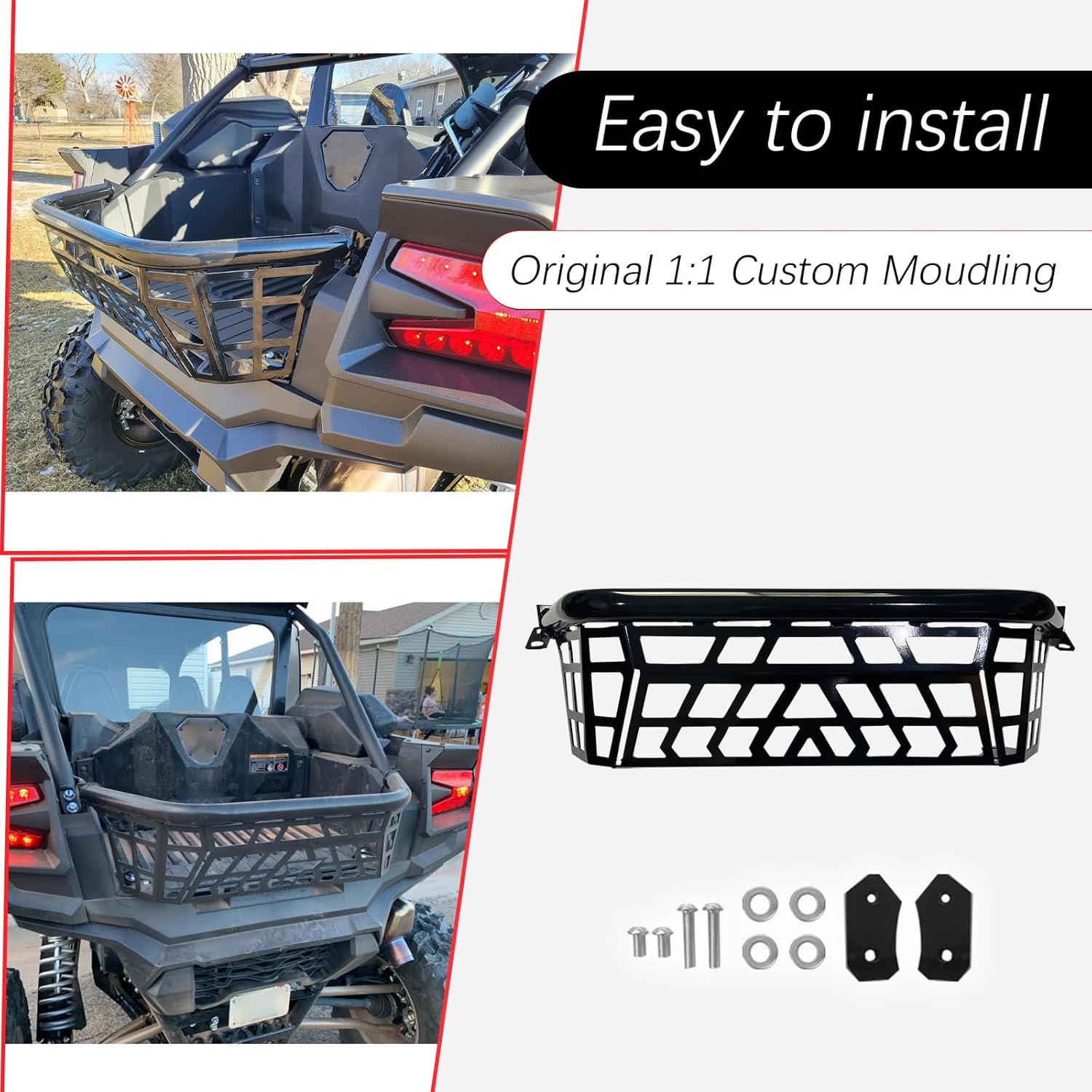 Cargo Barricade Compatible with 2020-2025 Kawasaki Teryx KRX 1000 2023-2025 KRX4 1000, Cargo Bed Enclosure Rear Cargo Tailgate Barrier for Bed Steel, Glossy Black