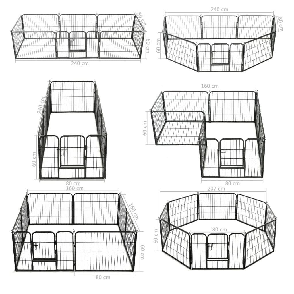 vidaXL Box per Cani con 8 Pannelli Acciaio 60x80 cm Nero Gabbia Addestramento
