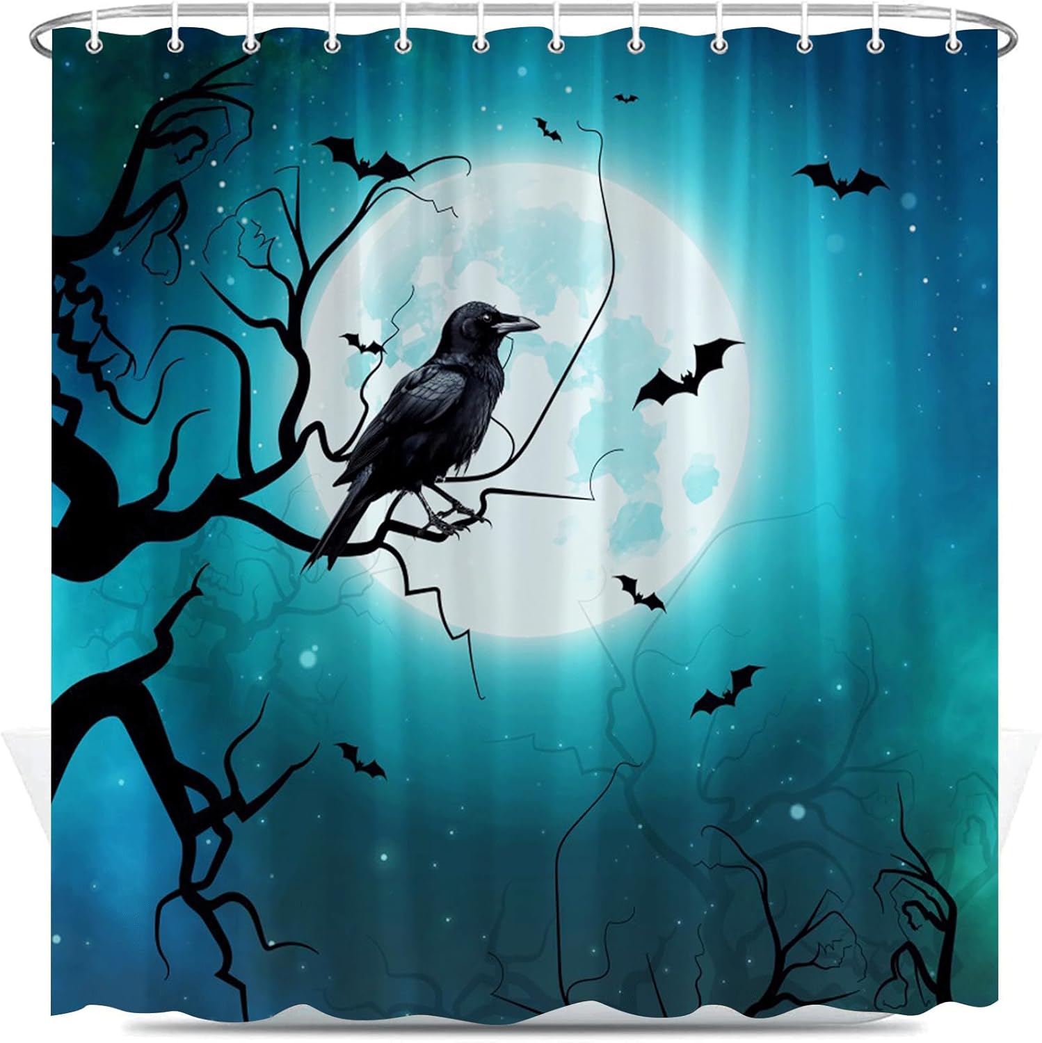 GURMQIK Raven Halloween Shower Curtain Full Moon Horror