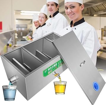 Top Inlet Commercial Grease Interceptor, Under Sink Grease Trap Waste Water Oil-Water Separator for Restaurant, Cafe, Canteen, Factory, Kitchen50x25x25cm