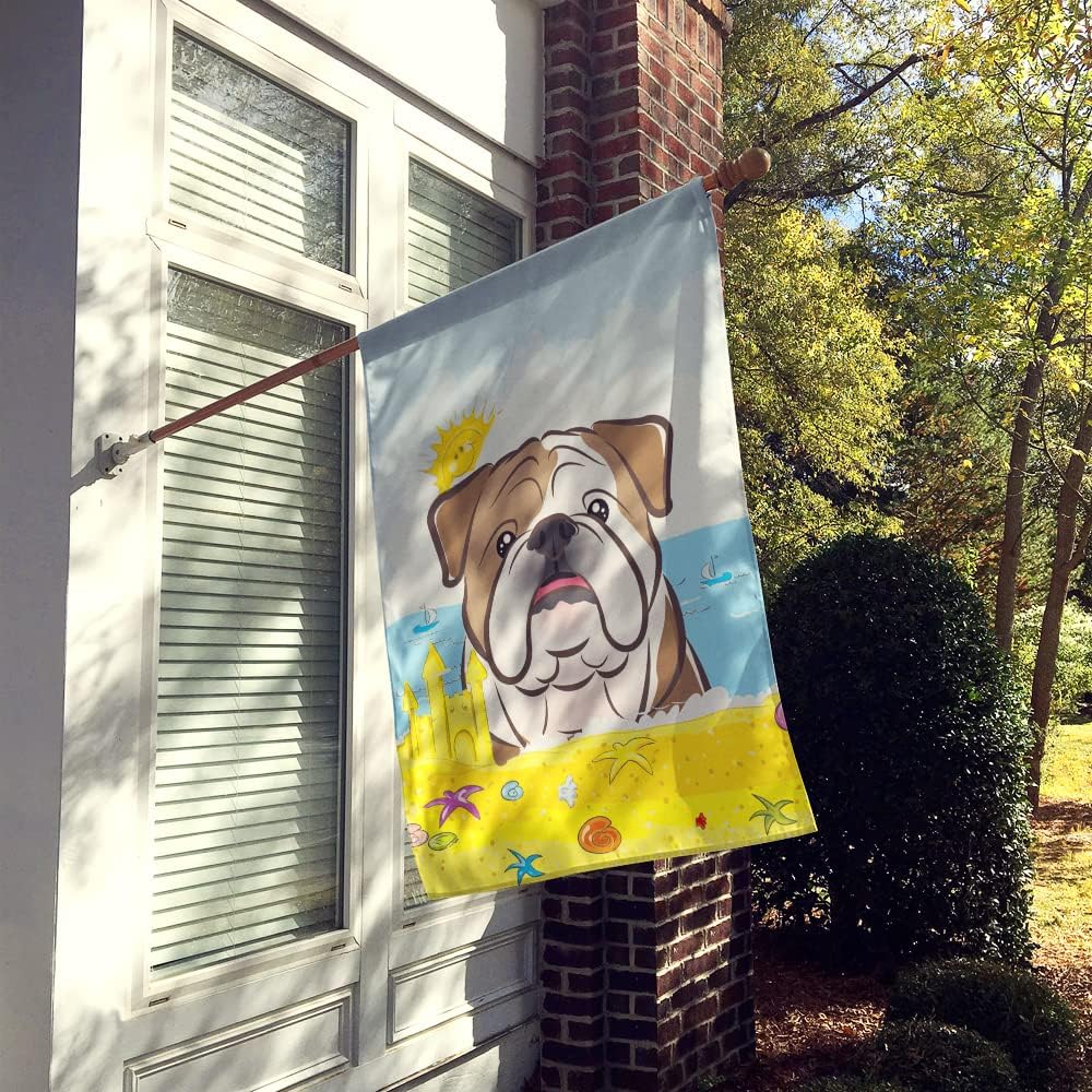 Caroline's Treasures BB2087CHF English Bulldog Summer Beach House Flag Large Porch Sleeve Pole Decorative Outside Yard Banner Artwork Wall Hanging, Polyester, House Size, Multicolor