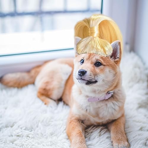 Miniatura 4 de MANMAOHE Peluca rubia para mascotas, bonita peluca para mascotas con bandas elásticas ajustables, divertida peluca de cosplay para perros, gatos,