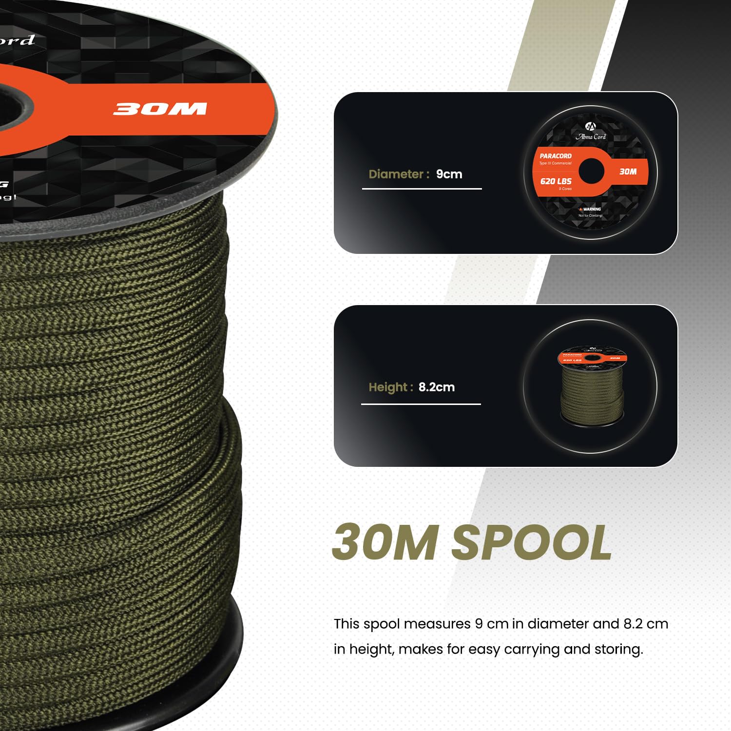 Paracord Nylon 4mm Tipo III - 30m, 9 Fili, Resistenza 280kg, Verde Neon - Foto 5