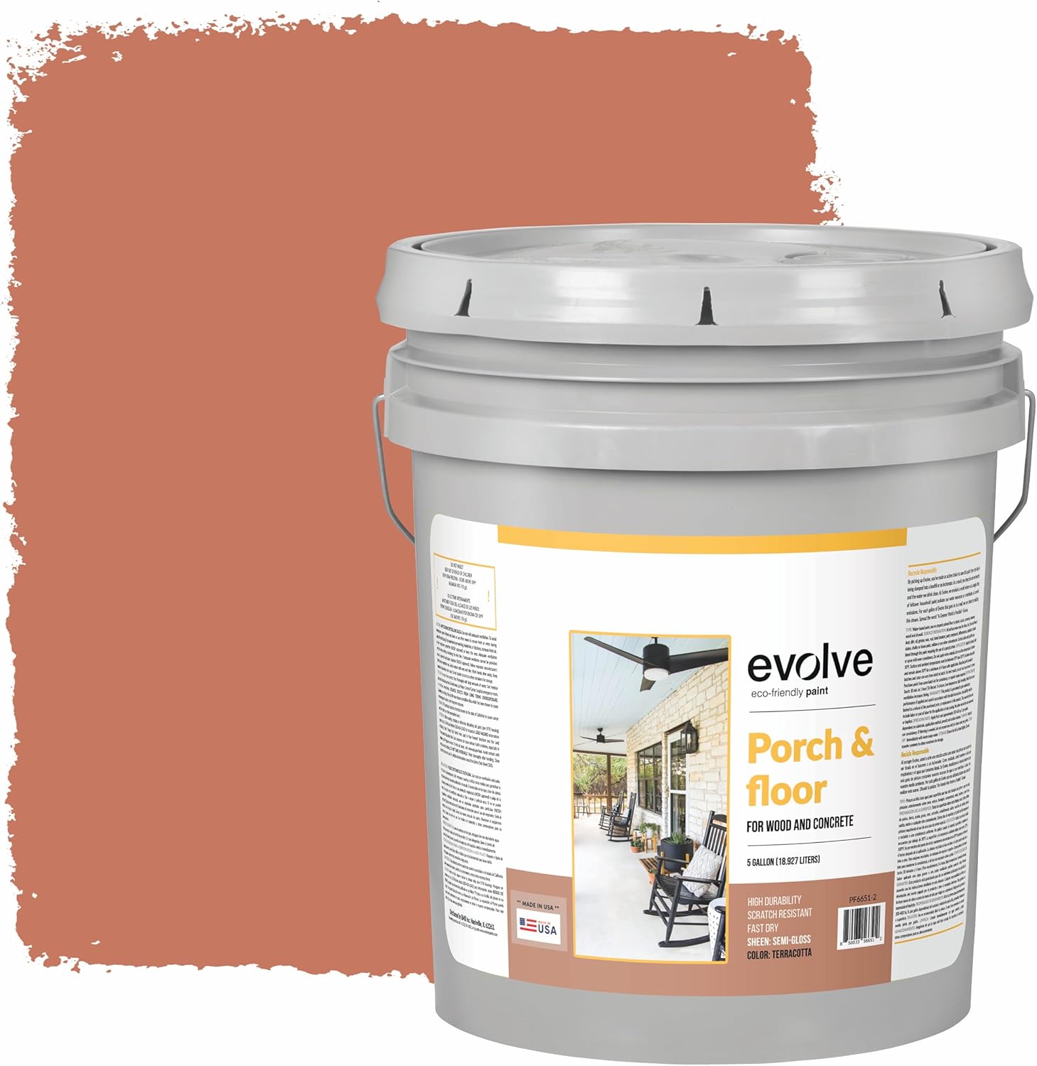 EVOLVE Porch & Floor: Fast-Dry, High Durability, Scratch-Resistant Paint for Wood & Concrete Surfaces (Terracotta, 5- Gallon)