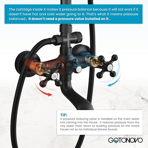 Miniatura 8 de gotonovo Grifo de ducha de baño, mezclador de lluvia, cabezal de ducha redondo de 8 pulgadas, mango cruzado doble con boquilla de bañera, montaje en