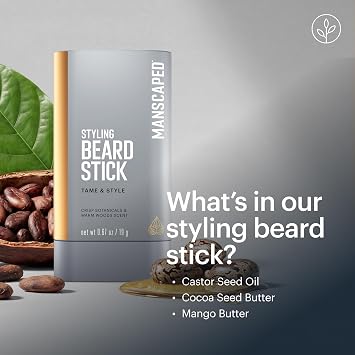 MANSCAPED Styling Beard Stick Beard Styling Balm for Men, Tames & Controls Fly-Aways, Lightweight & Non-Greasy with Castor Seed Oil & Cocoa Seed Butter, Mess-Free for Soft, Smooth Finish, 1-Stick