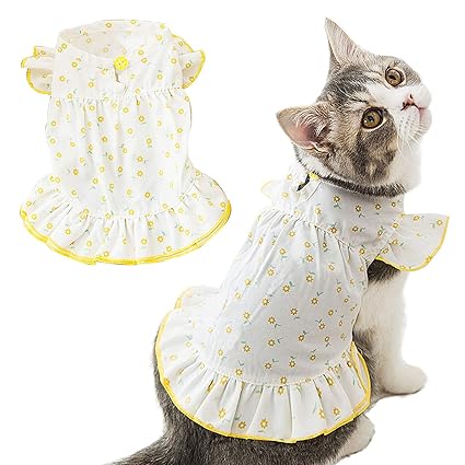 Pet Summer Floral Dresses Sunflower Princess Dog Dress Cat Dress for Small Breeds Puppy Cat Clothing Dog Apparel (Small)