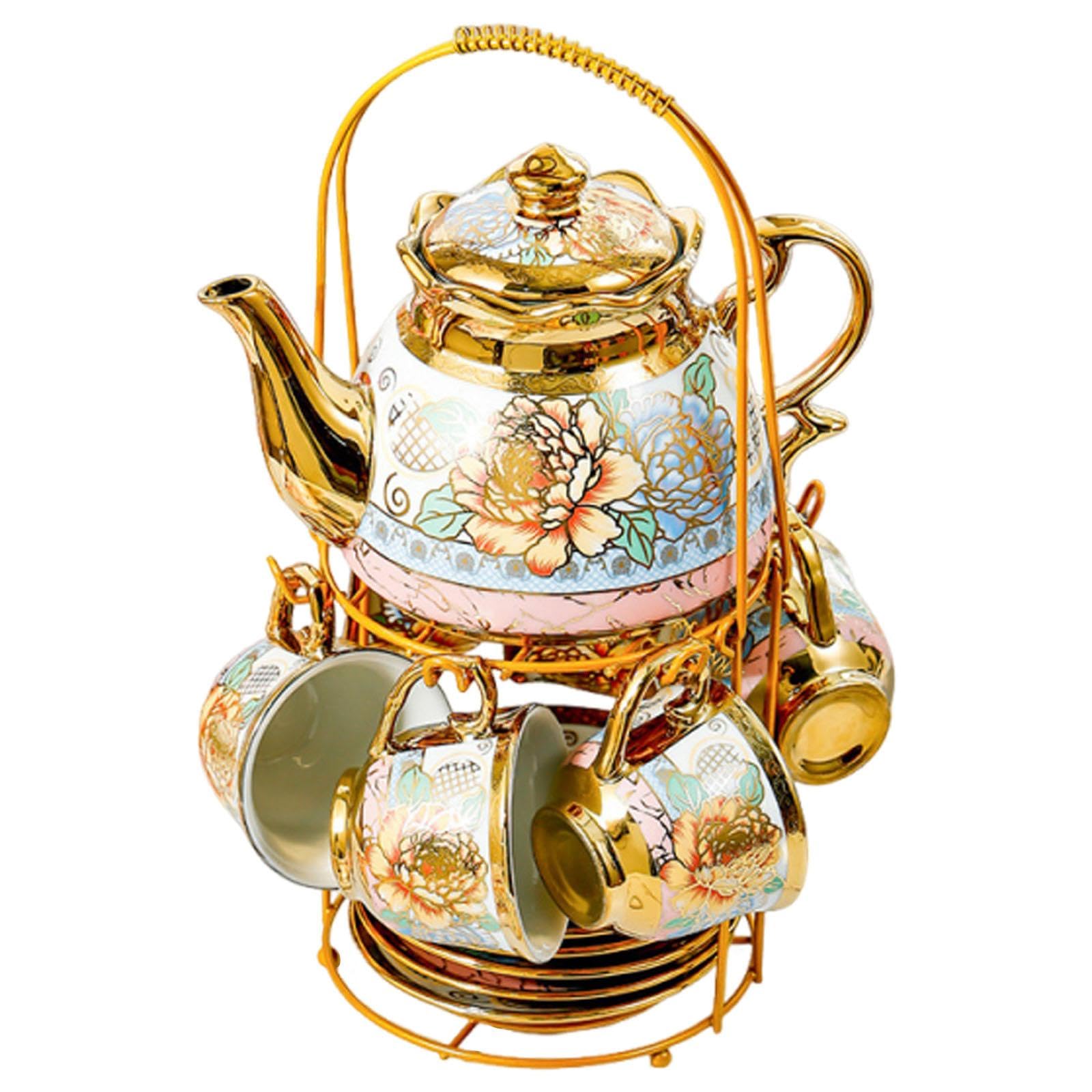 rockible Set da tè in ceramica con motivo floreale, regalo di compleanno, set di teiera, tazza e piattino, tazza da caffè in ceramica per qualsiasi occasione,