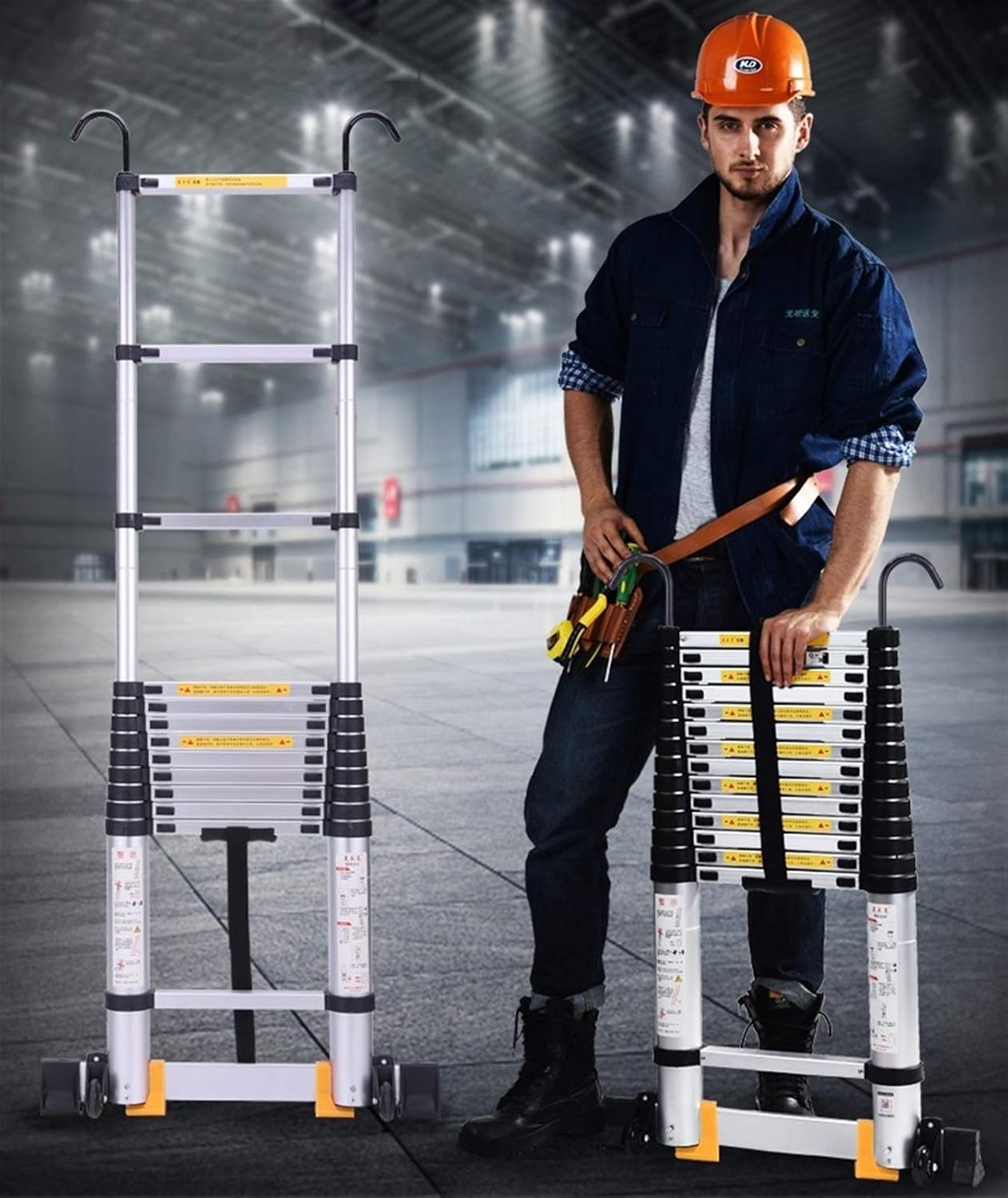 Telescopic Ladder Telescopic Ladders Multi-Purpose Extendable Ladder Telescopic Ladder 12 ft/ 15 ft/ 18 ft/ 20 ft Long Telescoping Ladder with Hooks, Aluminum Telescopic Extension Ladders fo