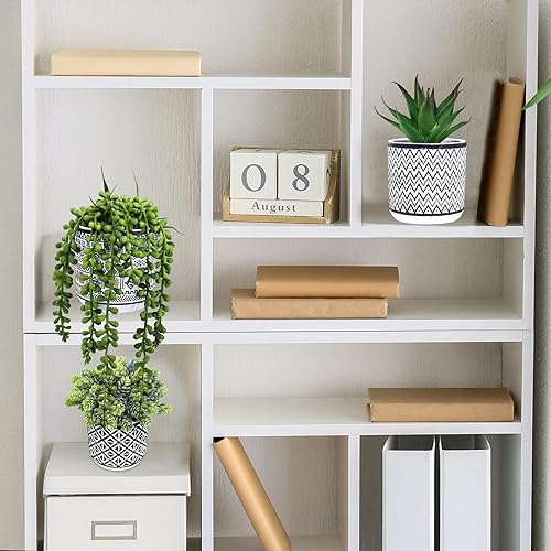 Miniatura 7 de Winlyn 3 piezas pequeñas de plantas suculentas en maceta, cadena de perlas artificiales, lúpulo de aloe en macetas geométricas de hormigón negro