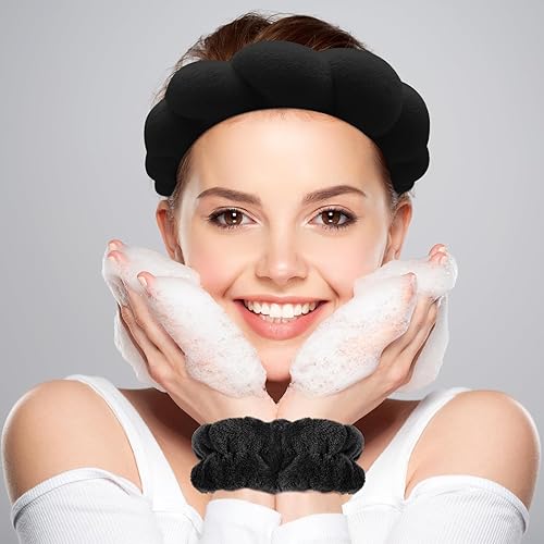 Miniatura 2 de Diadema de spa para lavarse la cara, esponja para el cuidado de la piel, diadema de burbujas para mujeres y niñas, accesorios antideslizantes para