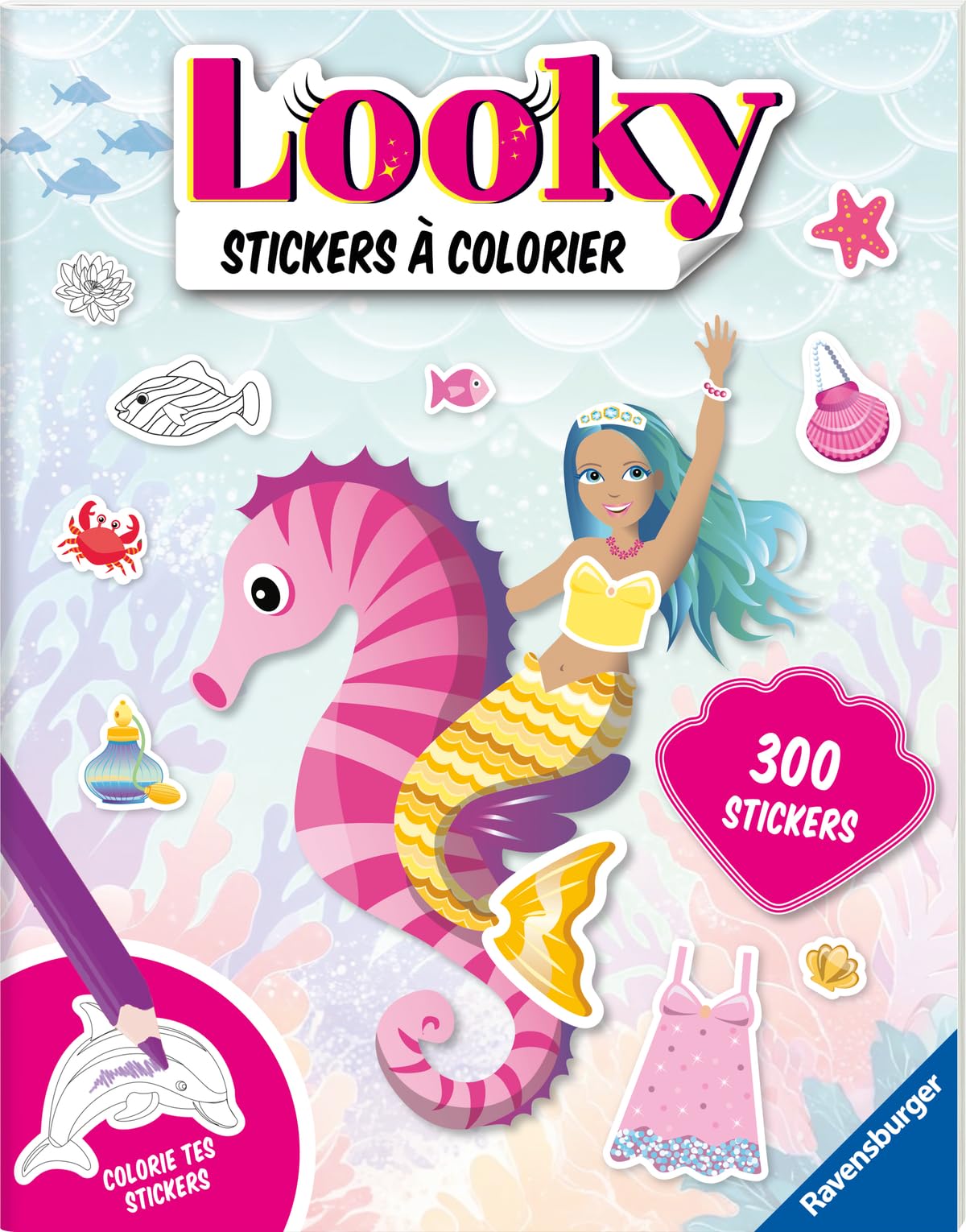 Ravensburger Looky Livre de Stickers Sirènes à Colorier - 24 Pages Créatives