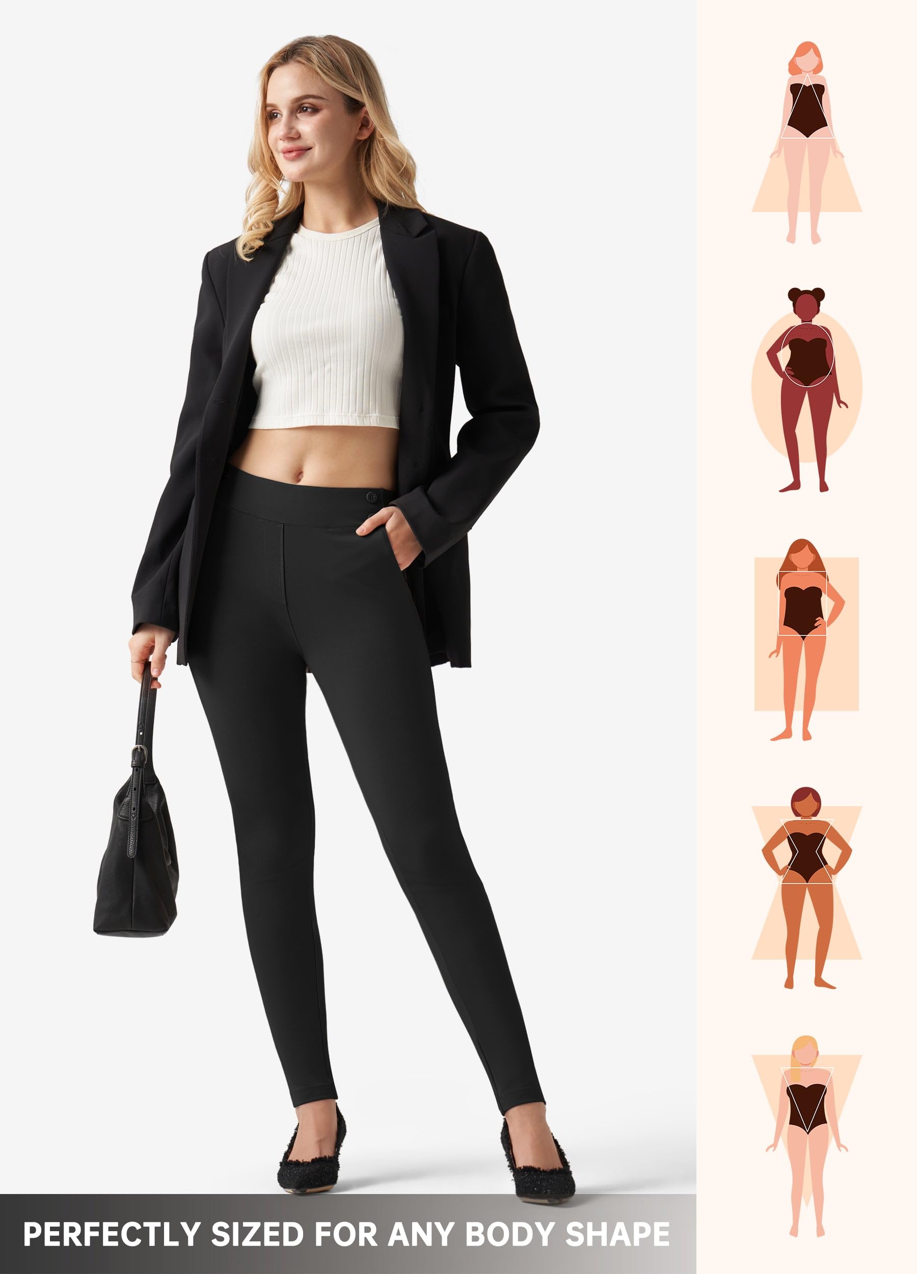 Willit Pantalon de yoga pour femme - Pantalon de travail skinny - Taille haute - Extensible - Pour le bureau et les affaires - Pantalon décontracté - 68,6 cm/71,1 cm