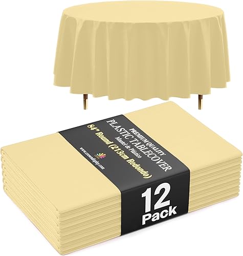 Miniatura 9 de Exquisite Mantel Redondo Premium Azul Claro 66% Más Grueso 0.5 Mil Paquete de 12 Manteles de Mesa de Plástico Desechables de 84 Pulgadas Mantel Azul