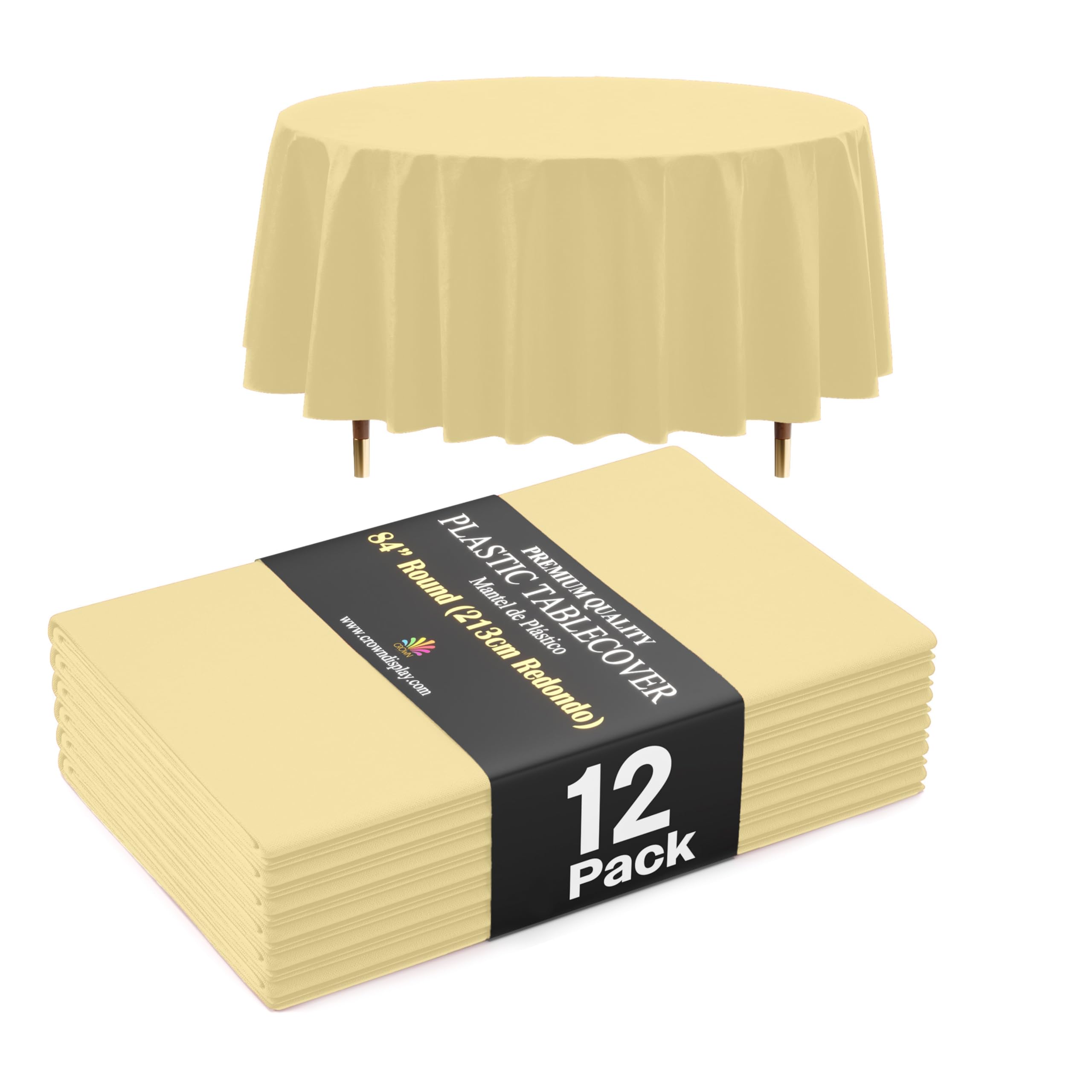 Exquisite 66% Thicker Premium Light Yellow Round Tablecloth 0.5 Mil 12 Pack Plastic Table Cloth Disposable 84 Inch Round Plastic Tablecloth Won't Tear Easily Like Cheap Thin Brands